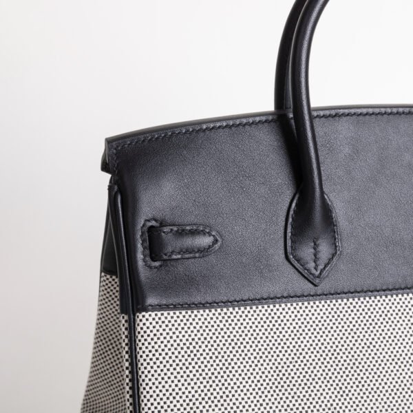 UK London Birkin 25CM CK89 Noir Calf Leather / Canvas Silver Hardware