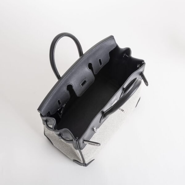 UK London Birkin 25CM CK89 Noir Calf Leather / Canvas Silver Hardware