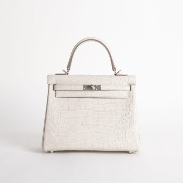 Luxury Handbag Matte Alligator Crocodile Kelly 25CM 8L Beton Silver Hardware