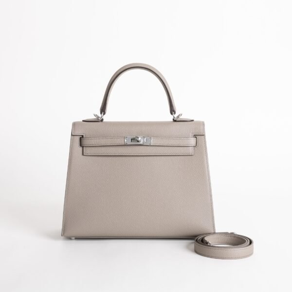 UK London Kelly Sellier 25CM Epsom Leather M8 Gris Asphalt Silver Hardware