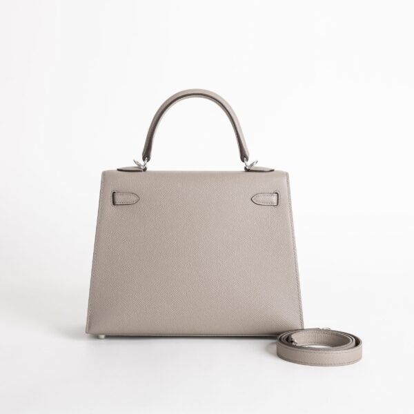 UK London Kelly Sellier 25CM Epsom Leather M8 Gris Asphalt Silver Hardware