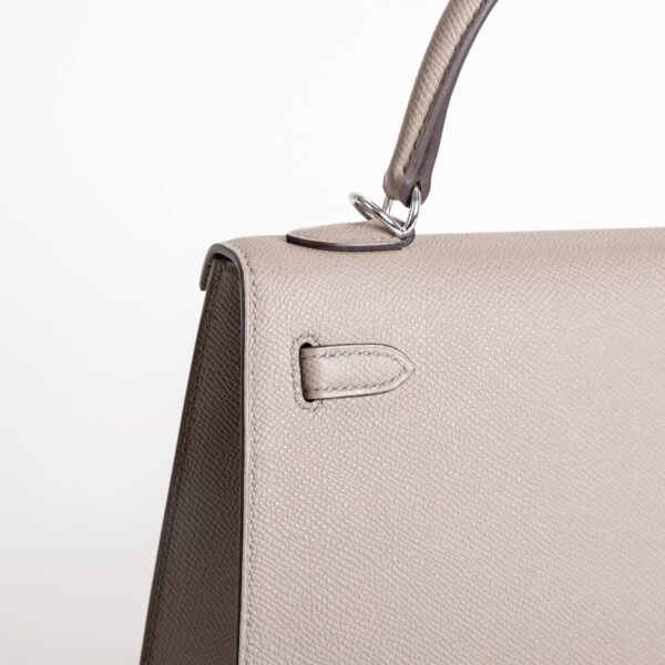 UK London Kelly Sellier 25CM Epsom Leather M8 Gris Asphalt Silver Hardware