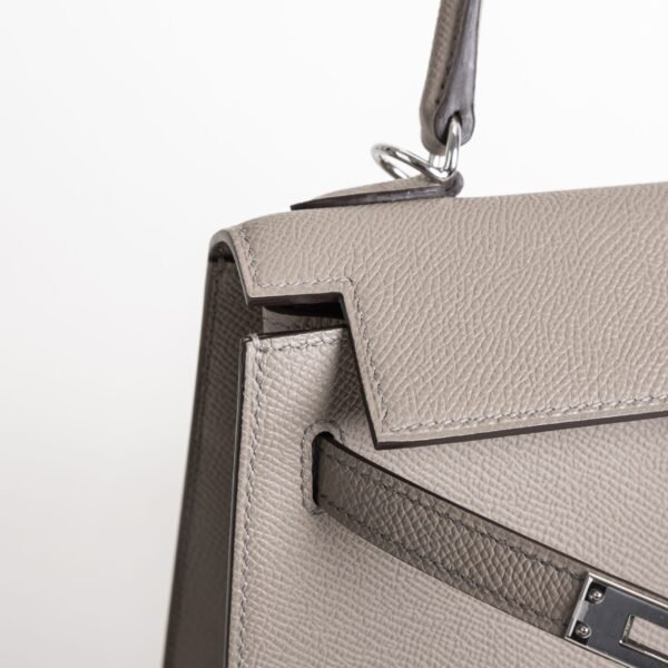 UK London Kelly Sellier 25CM Epsom Leather M8 Gris Asphalt Silver Hardware