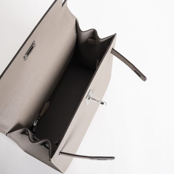 UK London Kelly Sellier 25CM Epsom Leather M8 Gris Asphalt Silver Hardware