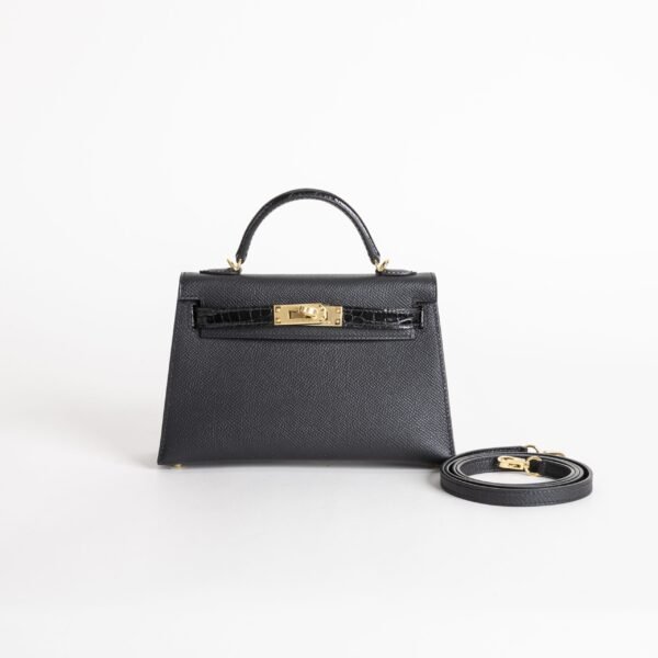 Full Handmade Mini Kelly Touch 19CM Epsom / Crocodile Leather CC89 Noir Gold Hardware