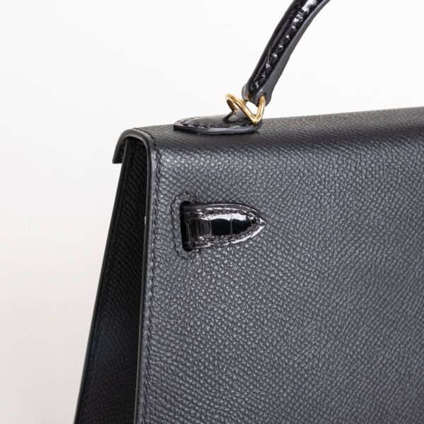 Full Handmade Mini Kelly Touch 19CM Epsom / Crocodile Leather CC89 Noir Gold Hardware