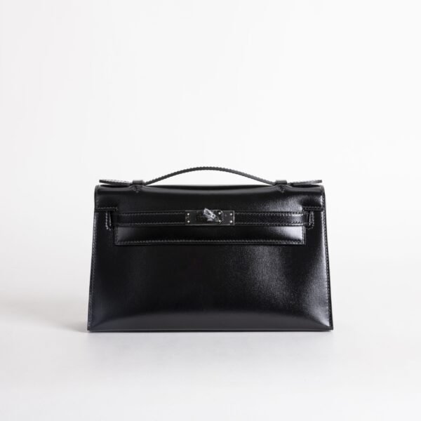 Hermes Clutch Kelly Pochette 22cm So Black 89 Noir Box Leather Black Hardware