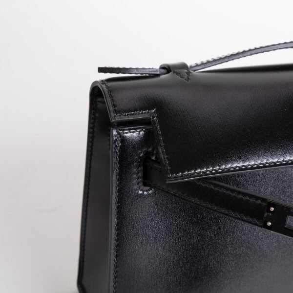 Hermes Clutch Kelly Pochette 22cm So Black 89 Noir Box Leather Black Hardware