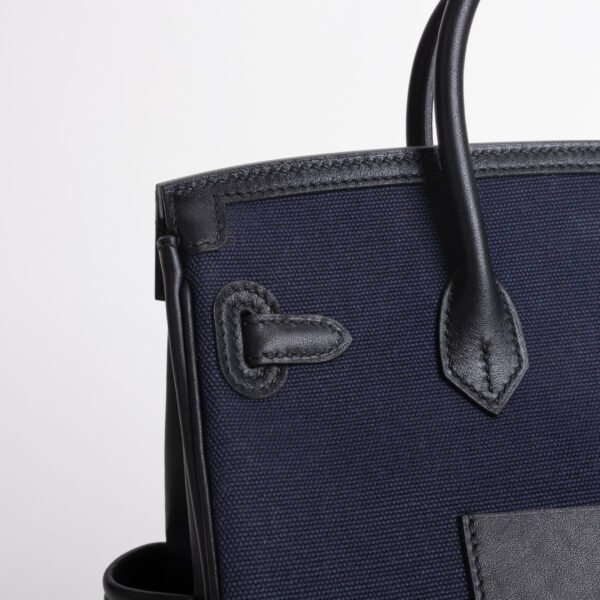 wsxc1739891585053_4-1 Hermens Birkin Cargo 25CM 89 Noir Calf Leather / Deep Blue Canvas Silver Hardware