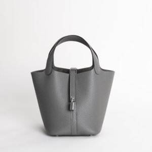 USA New York Picotin 18CM Clemence Leather 0L Gris Meyer Women’s Tote Bag Silver Hardware