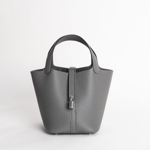 USA New York Picotin 18CM Clemence Leather 0L Gris Meyer Women’s Tote Bag Silver Hardware