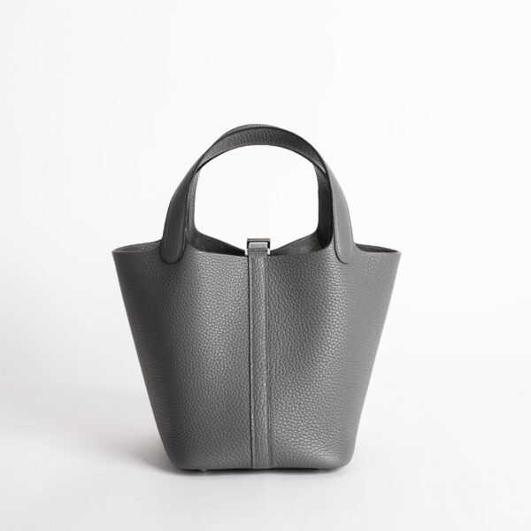 USA New York Picotin 18CM Clemence Leather 0L Gris Meyer Women’s Tote Bag Silver Hardware