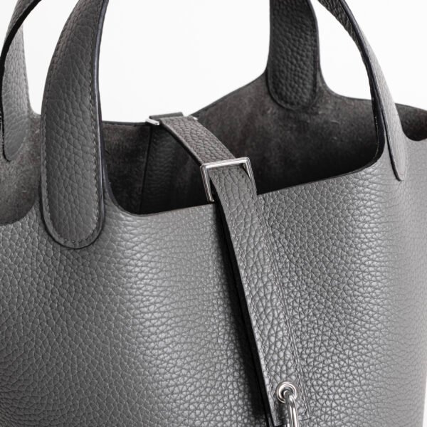 USA New York Picotin 18CM Clemence Leather 0L Gris Meyer Women’s Tote Bag Silver Hardware
