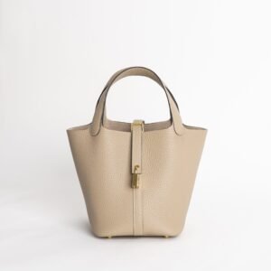 Full Handmade Hermes Picotin Lock 18CM S2 Gris Trench Clemence Leather Gold Hardware