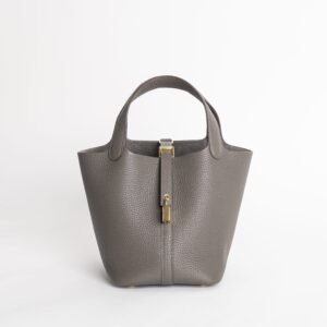 Hermes Bag Images Picotin Lock 18CM Clemence Leather 8F Etain Gold Hardware