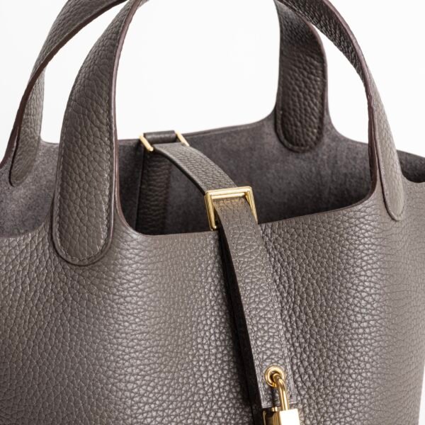 Hermes Bag Images Picotin Lock 18CM Clemence Leather 8F Etain Gold Hardware