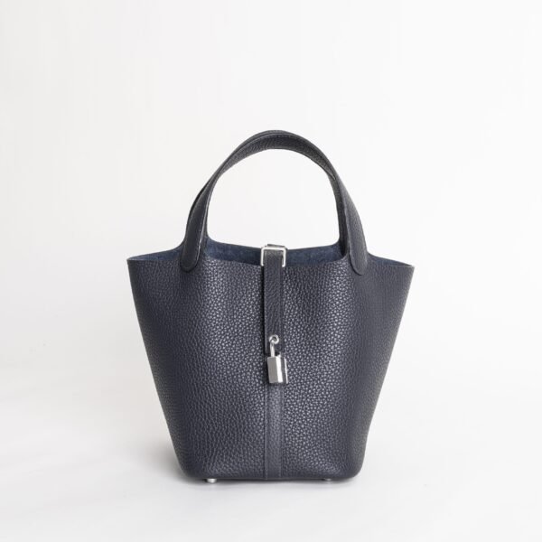 Hermes Women’s Bag Clemence Leather 2Z Blue Nuit Picotin Lock 18CM Silver Hardware