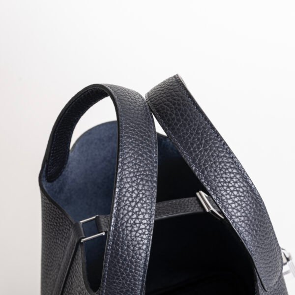 Hermes Women’s Bag Clemence Leather 2Z Blue Nuit Picotin Lock 18CM Silver Hardware