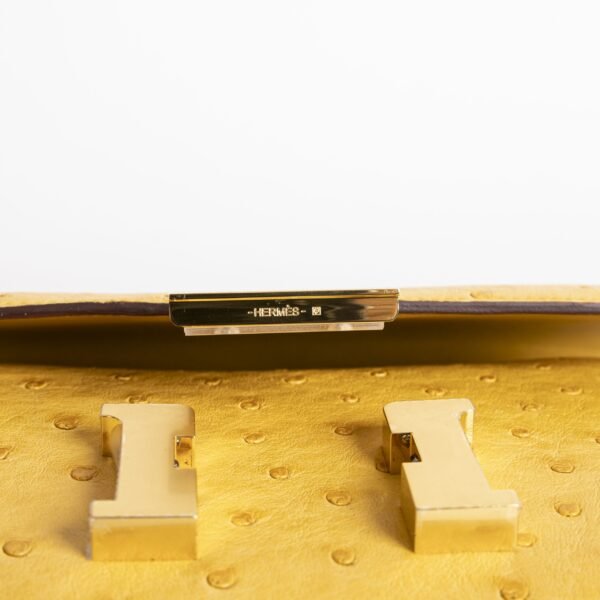 Women’s Shoulder Bag Hermes Ostrich Constance 18CM 9D Jaune Amber Gold Hardware