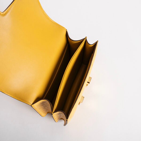 Women’s Shoulder Bag Hermes Ostrich Constance 18CM 9D Jaune Amber Gold Hardware
