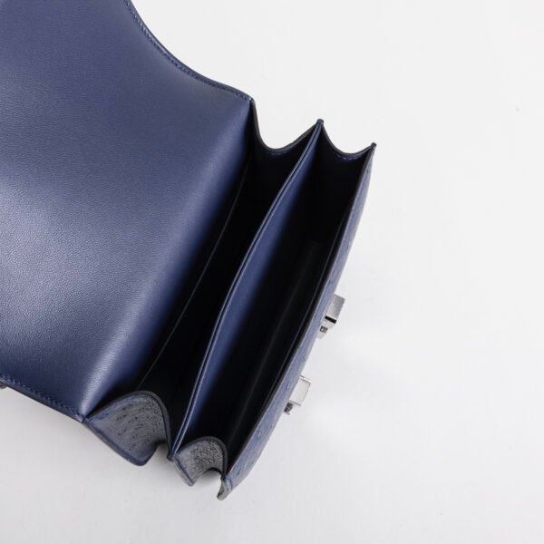 UK London Hermes Constance 18CM Ostrich Leather CK73 Blue Saphir Silver Hardware