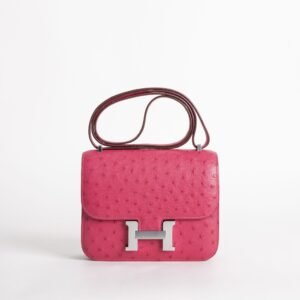 Hermes Bag Price Constance 18CM Ostrich Leather E5 Rose Tyrien Silver Hardware