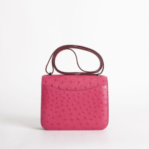 Hermes Bag Price Constance 18CM Ostrich Leather E5 Rose Tyrien Silver Hardware