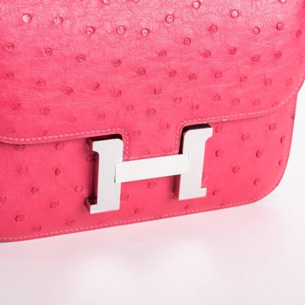Hermes Bag Price Constance 18CM Ostrich Leather E5 Rose Tyrien Silver Hardware