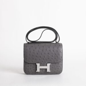 Australia Canberra Hermes Constance 18CM Ostrich Leather 8F Etain Silver Hardware