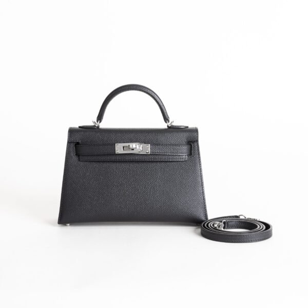 Hermes Bag Price Mini Kelly 19CM Epsom Leather CK89 Noir Silver Hardware