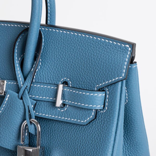 Women’s Tote Bag Birkin 25CM Togo Leather CK75 Blue Jean Silver Hardware