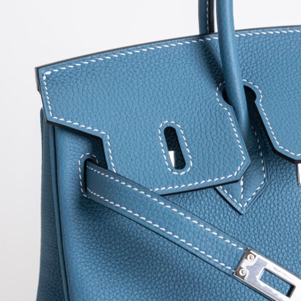 Women’s Tote Bag Birkin 25CM Togo Leather CK75 Blue Jean Silver Hardware