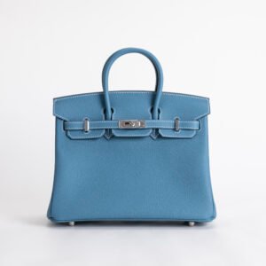 Women’s Tote Bag Birkin 25CM Togo Leather CK75 Blue Jean Silver Hardware