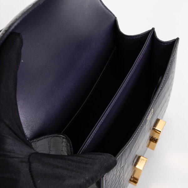 Hermes Shoulder Bag Shiny Alligator Crocodile Constance 18CM Blue Indigo Gold Hardware