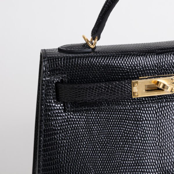 USA New York Mini Kelly 19CM CC89 Noir Lizard Leather Gold Hardware