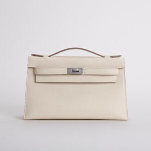 Hermes Clutch Bag Kelly Pochette 22CM Swift Leather CK10 Craie Silver Hardware