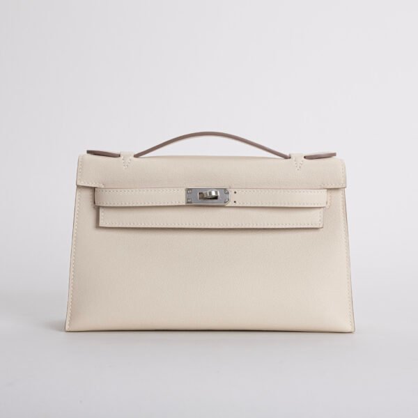 Hermes Clutch Bag Kelly Pochette 22CM Swift Leather CK10 Craie Silver Hardware