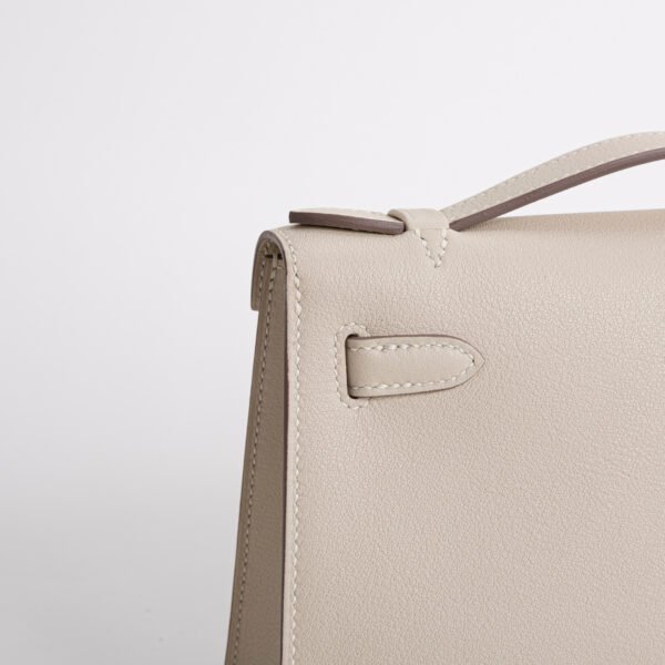 Hermes Clutch Bag Kelly Pochette 22CM Swift Leather CK10 Craie Silver Hardware