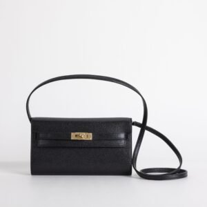 Hermes Clutch Kelly To Go Woc Chevre Leather CC89 Noir Gold Hardware