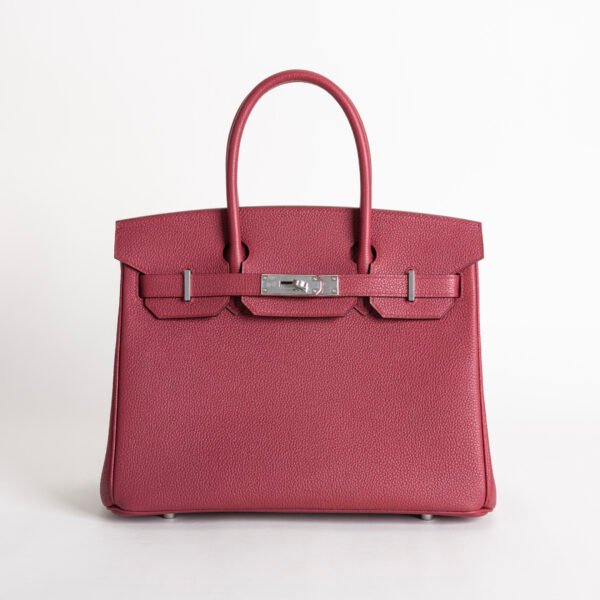 USA New York Hermes Birkin 30CM Togo Leather K1 Rouge Casaque Silver Hardware