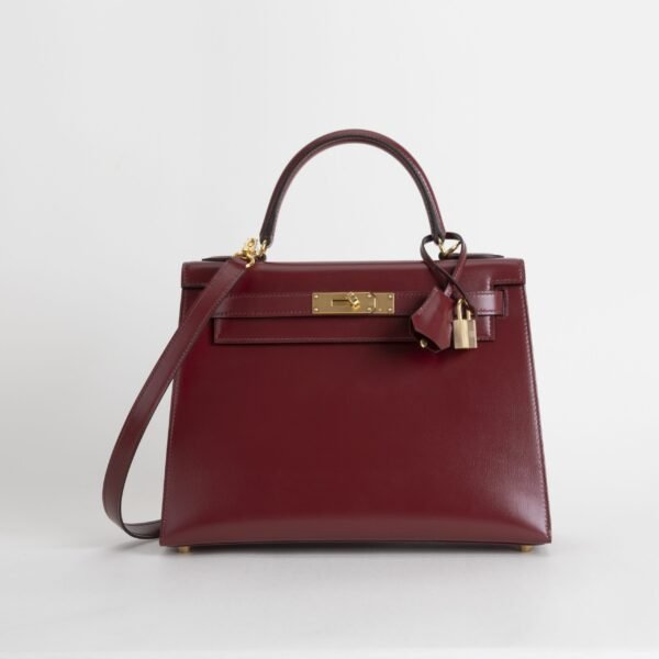 Hermes Kelly Sellier 28CM Box Leather CC55 Rouge H Gold Hardware