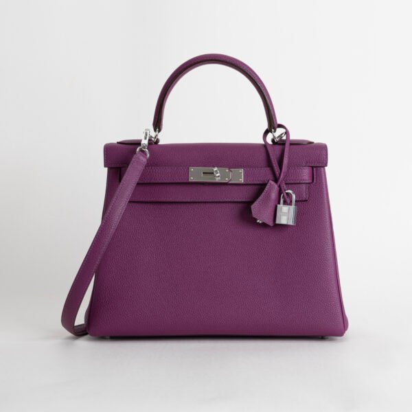 Women’s Bag Hermes Togo Leather Kelly 28CM P9 Anemone Silver Hardware