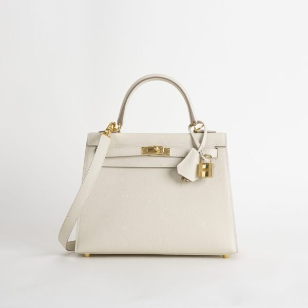 Hermes Bag Images CC10 Craie Epsom Leather Kelly Sellier 25CM Gold Hardware
