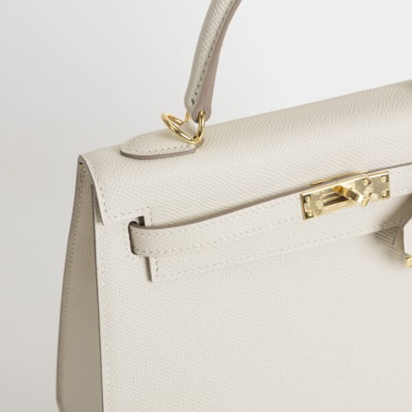 Hermes Bag Images CC10 Craie Epsom Leather Kelly Sellier 25CM Gold Hardware