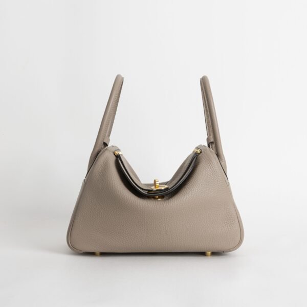 Hermes Shoulder Bag S2 Gris Trench Clemence Leather Lindy 26CM Gold Hardware