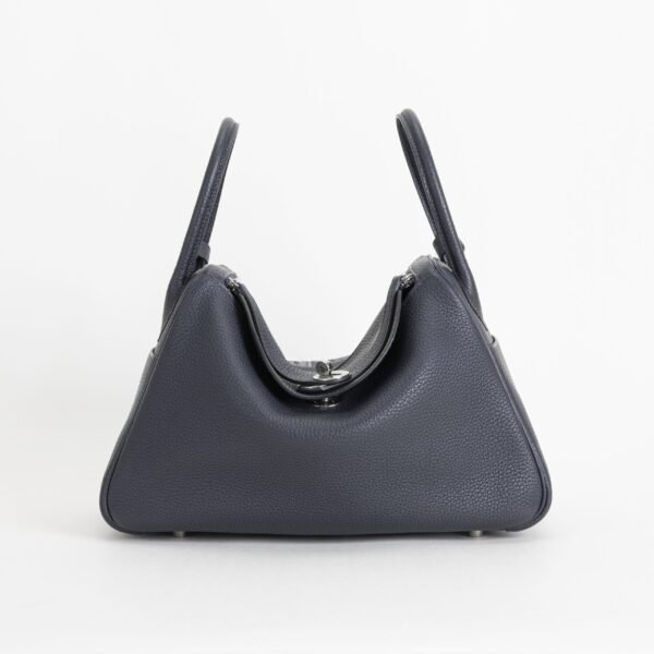 UK London Hermes Clemence Leather Lindy 30CM 2Z Blue Nuit Silver Hardware