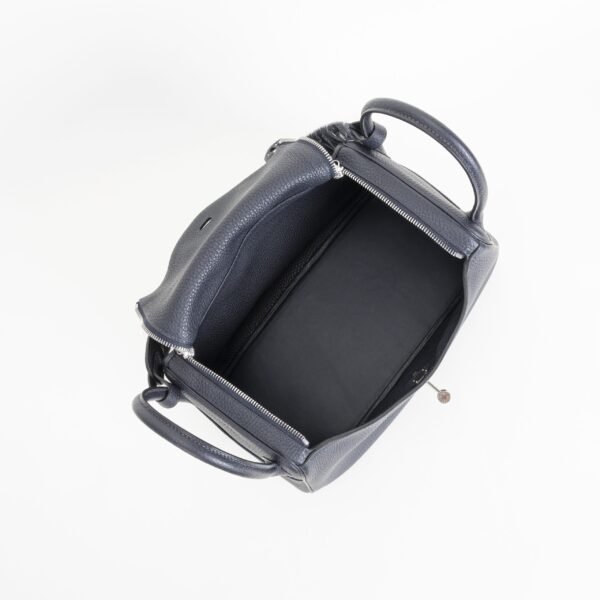 UK London Hermes Clemence Leather Lindy 30CM 2Z Blue Nuit Silver Hardware