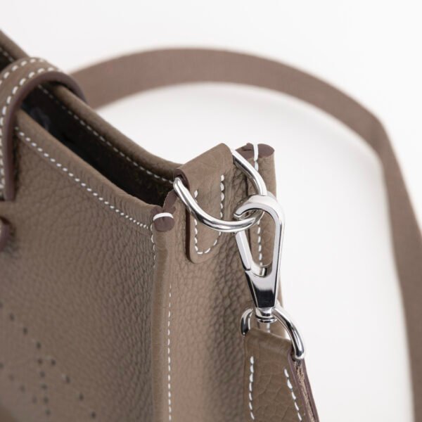 Hermes Bag Image Mini Evelyne 18CM Clemence Leather CK18 Etoupe Grey Silver Hardware