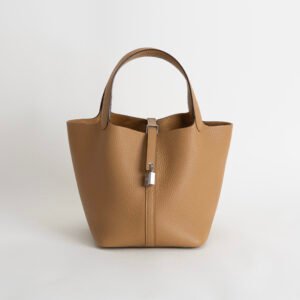 wsxc1744990507579_0 Hermes Tote Bag Picotin 18CM Clemence Leather 2S Sesame Silver Hardware