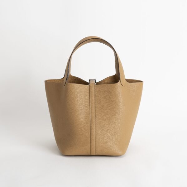 Hermes Tote Bag Picotin 18CM Clemence Leather 2S Sesame Silver Hardware